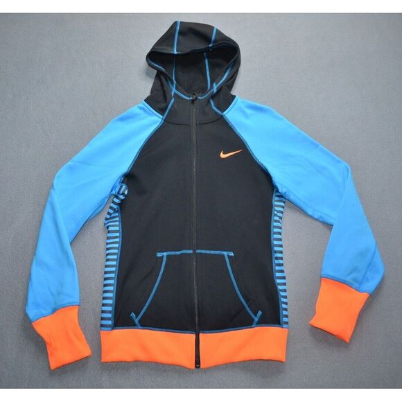 Nike Therma Fit Women's Full Zip Hoodie Size Small Blue‎ Orange Black Flaw* - Picture 1 of 13